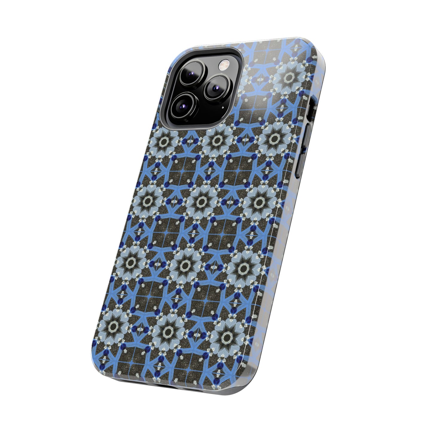 Blue Quilt Pattern Phone Case – Geometric Floral Protective Cover for iPhone & Android Models