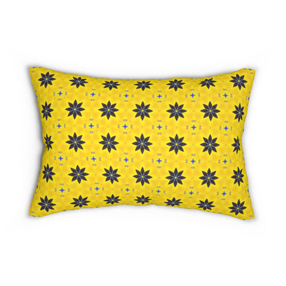 Navy Blue Flowers Lumbar Pillow – Bright Yellow and Navy Floral Accent Pillow for Spring Decor