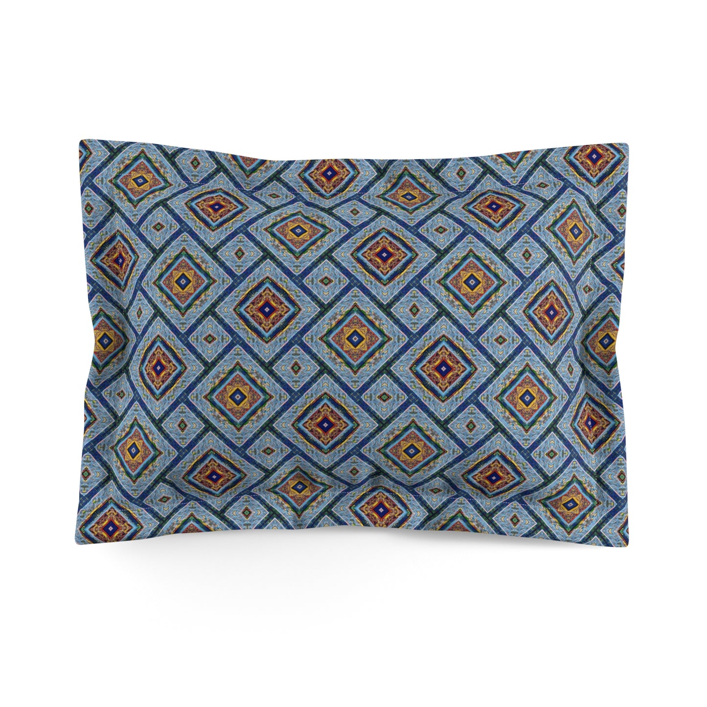 Blue Fusion Tiling Pillow Sham – Blue Geometric Diamond Design, Modern Tile Pattern Pillow Cover