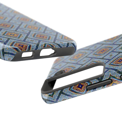 Blue Fusion Tiling Tough Case – Blue Geometric Phone Case, Modern Diamond Pattern Cover, Abstract Tile Design