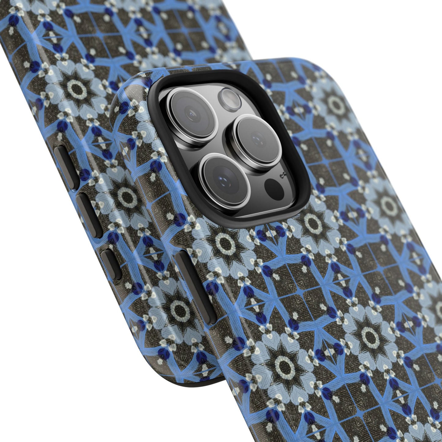 Blue Quilt Pattern Phone Case – Geometric Floral Protective Cover for iPhone & Android Models