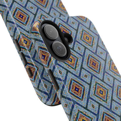 Blue Fusion Tiling Tough Case – Blue Geometric Phone Case, Modern Diamond Pattern Cover, Abstract Tile Design