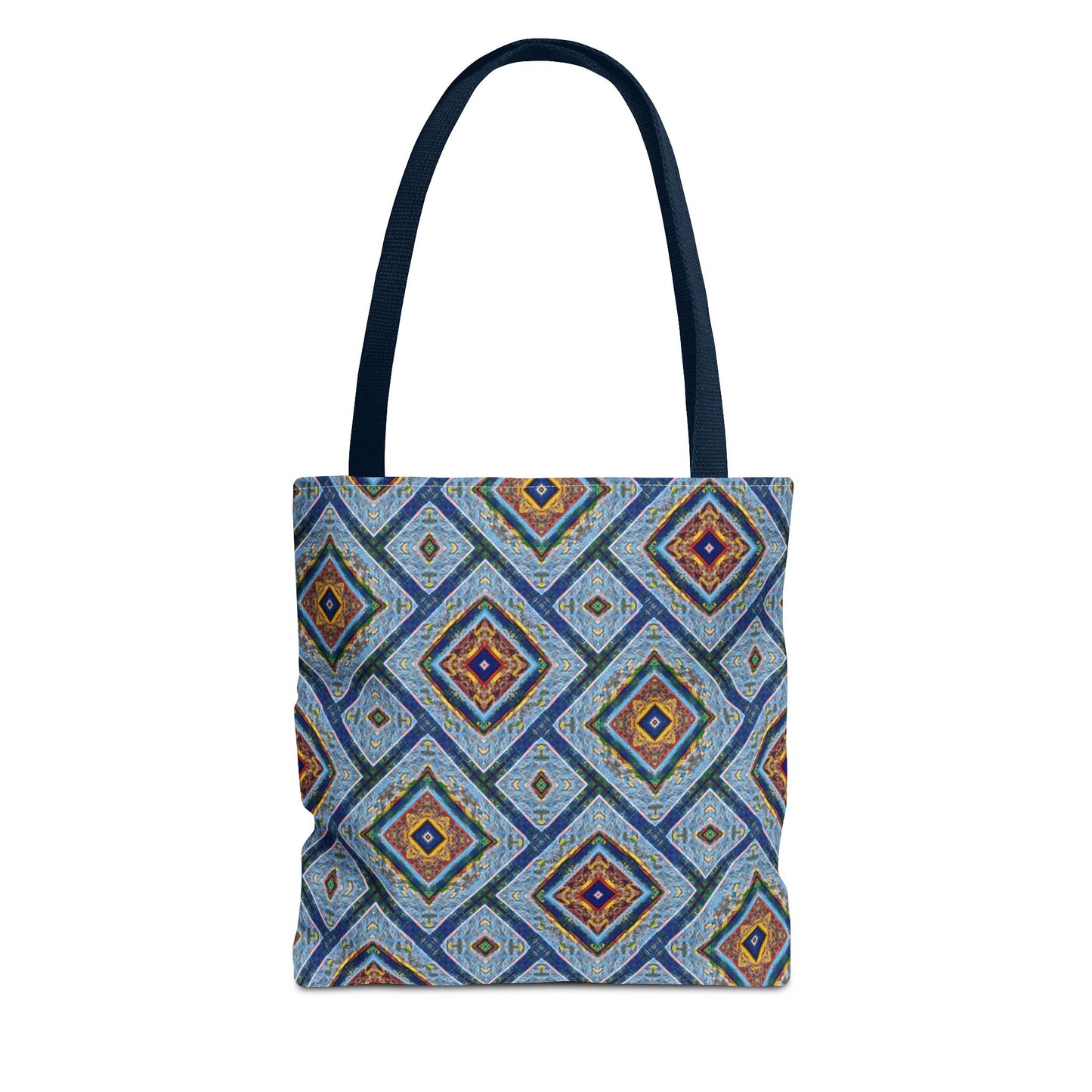 Blue Fusion Tiling Tote Bag – Blue Geometric Canvas, Modern Tile Pattern, Diamond Design Everyday Bag