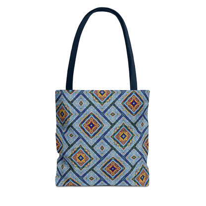 Blue Fusion Tiling Tote Bag – Blue Geometric Canvas, Modern Tile Pattern, Diamond Design Everyday Bag