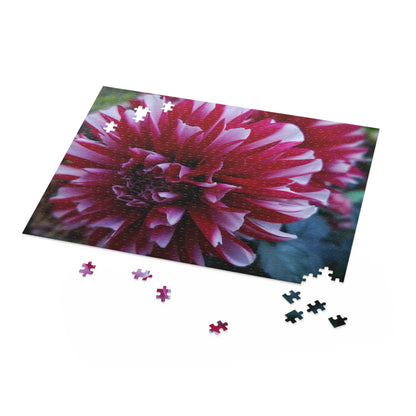 Red and White Dahlia Puzzle – Botanical Floral Jigsaw for Adults, Cottagecore Garden-Inspired Game Night Gift