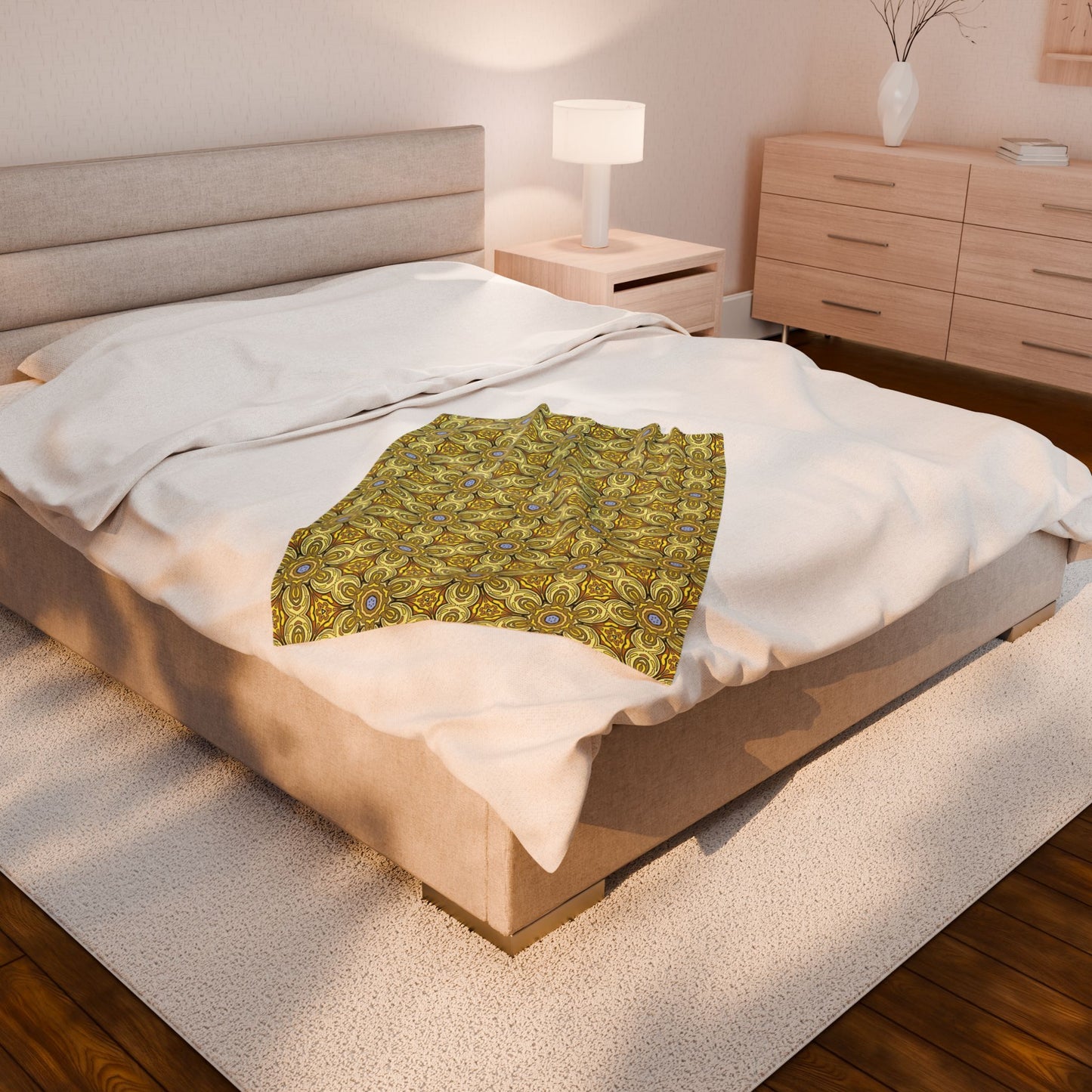 Retro Yellow Flowers Velveteen Blanket – Soft Geometric Floral Throw for Living Room & Bedroom