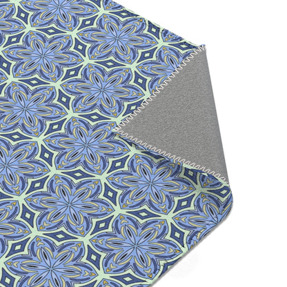 Pale Cornflower Blue and Yellow Area Rug – Geometric Modern Floor Decor for Living Rooms and Bedrooms