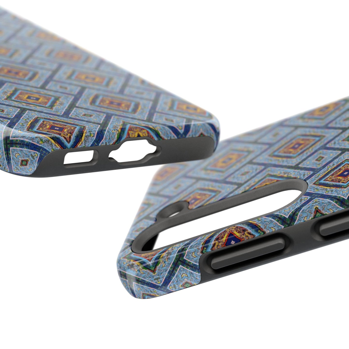 Blue Fusion Tiling Tough Case – Blue Geometric Phone Case, Modern Diamond Pattern Cover, Abstract Tile Design