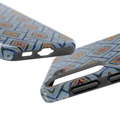 Blue Fusion Tiling Tough Case – Blue Geometric Phone Case, Modern Diamond Pattern Cover, Abstract Tile Design