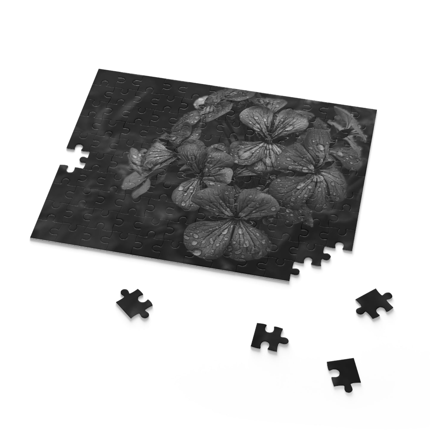 Geranium After a Light Rain Puzzle – Black and White Floral Photography Jigsaw Puzzle for Adults and Teens, Modern Botanical Gift Idea