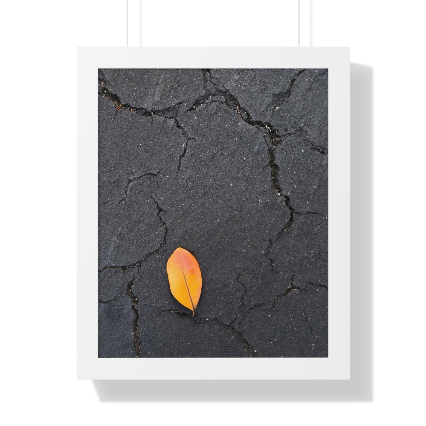 Orange Leaf on Black Concrete Framed Print – Minimalist Autumn Wall Art for Urban and Modern Rustic Decor