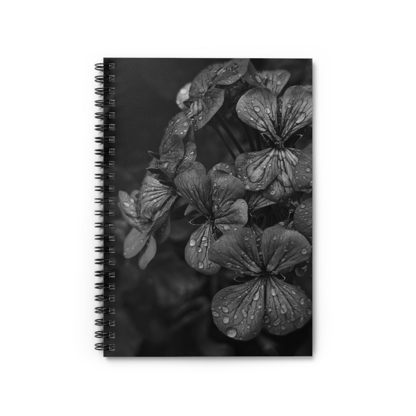 Geranium After a Light Rain Spiral Notebook – Black and White Floral Photography Journal for Writing, Sketching, or Note Taking