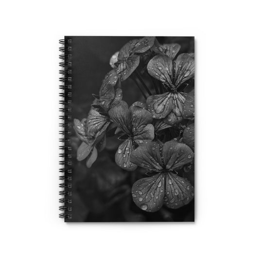 Geranium After a Light Rain Spiral Notebook – Black and White Floral Photography Journal for Writing, Sketching, or Note Taking