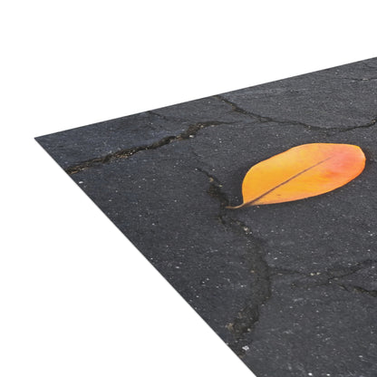 Orange Leaf on Black Concrete Inspirational Postcard – Minimalist Autumn Decor for Modern Homes