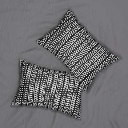 Black and White Tribal Triangle Lumbar Pillow – Geometric Accent Pillow for Minimalist or Boho Home Decor