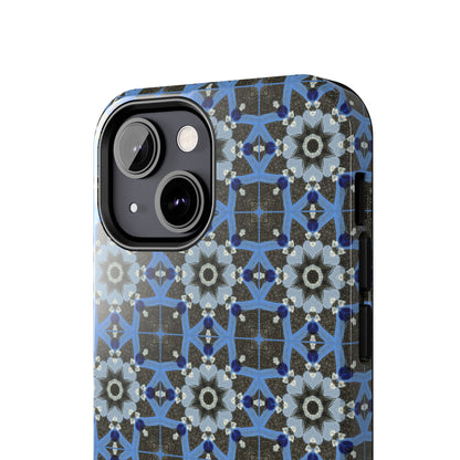 Blue Quilt Pattern Phone Case – Geometric Floral Protective Cover for iPhone & Android Models