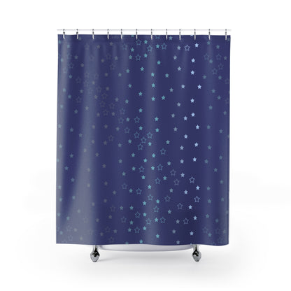 Blue Starfall Shower Curtain – Celestial Night Sky Bathroom Decor, Blue Star Galaxy-Inspired Curtain