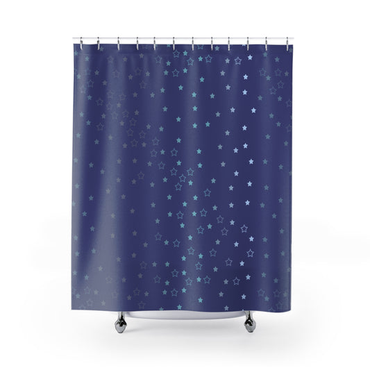 Blue Starfall Shower Curtain – Celestial Night Sky Bathroom Decor, Blue Star Galaxy-Inspired Curtain