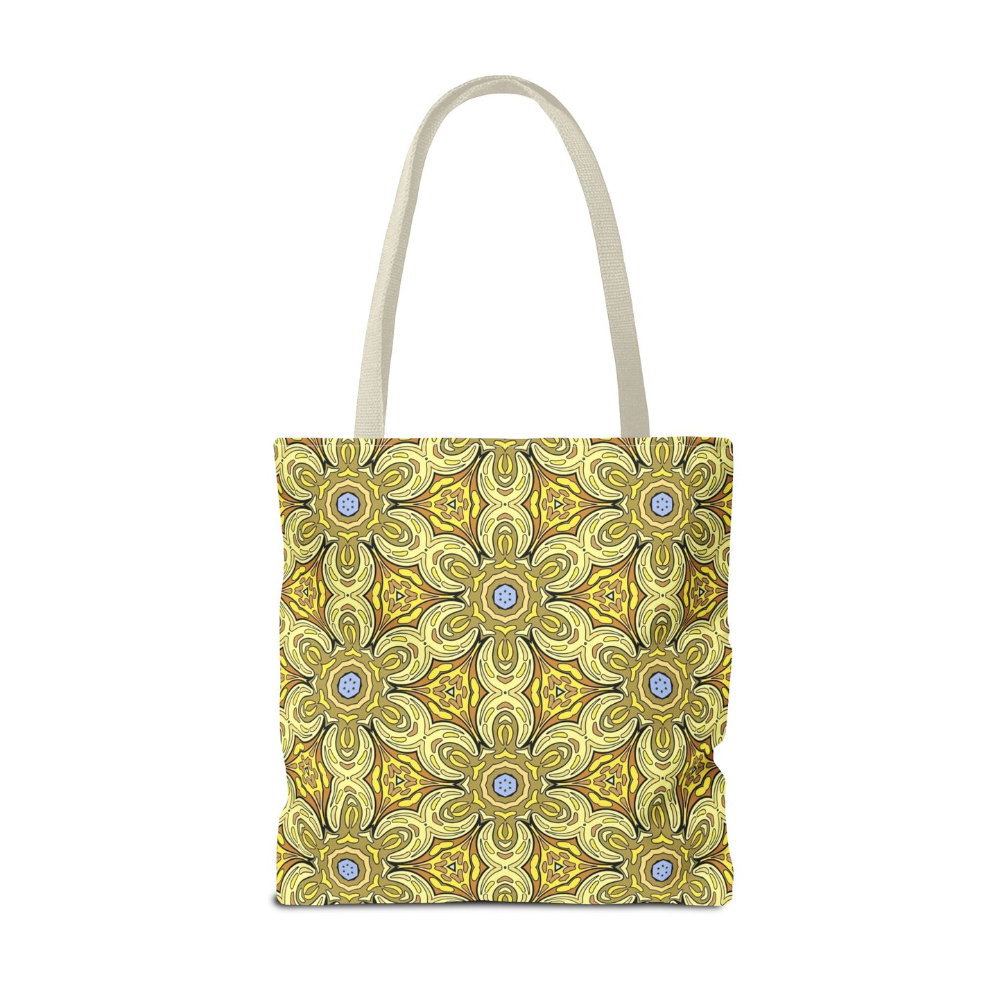 Retro Yellow Flowers Tote Bag – Geometric Floral Pattern Reusable Shopping Bag