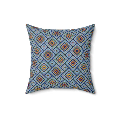 Blue Fusion Tiling Decorative Pillow – Blue Geometric Throw, Diamond Pattern Accent Pillow for Home Decor