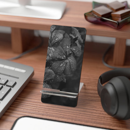 Geranium After a Light Rain Phone Stand – Moody Botanical Floral Photography Holder, Nature-Inspired Desk Accessory