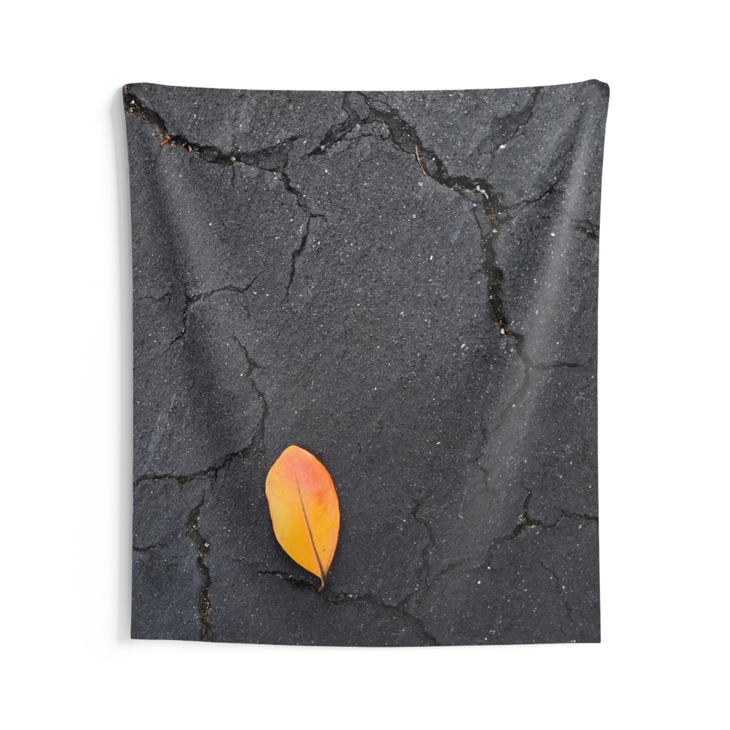 Orange Leaf Against Black Concrete Wall Tapestry – Modern Nature Photography Fabric Wall Hanging