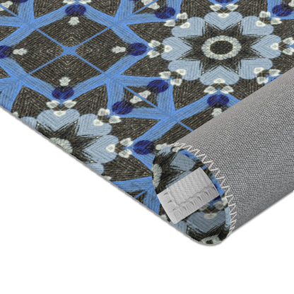 Blue Quilt Pattern Area Rug – Quilted Geometric Floor Mat, Patchwork Vintage Tile Living Room Accent