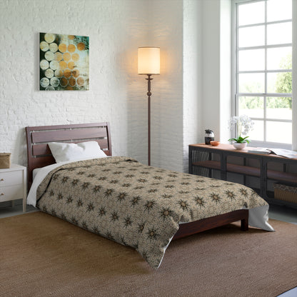Desert Suns Comforter – Boho Sunburst Bedding, Beige Neutral Tones Mandala Design