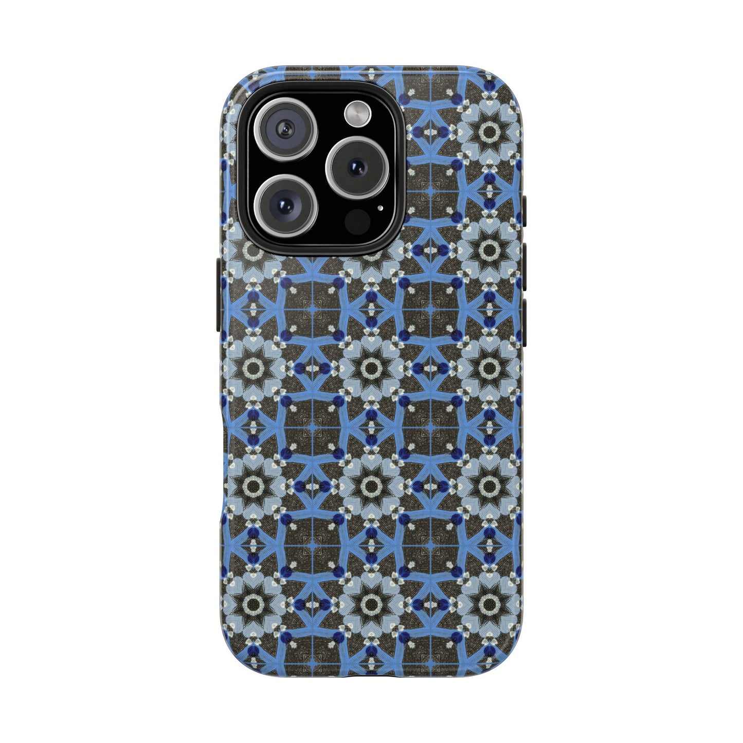 Blue Quilt Pattern Phone Case – Geometric Floral Protective Cover for iPhone & Android Models
