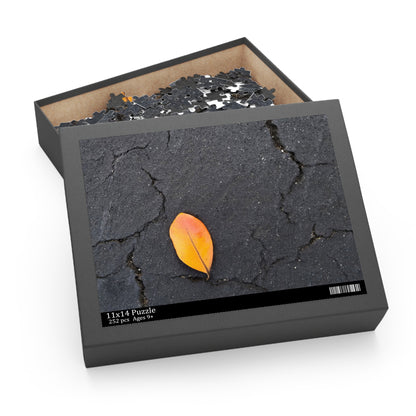 Orange Leaf on Black Concrete Puzzle – Moody Autumn Jigsaw for Minimalist Fall Decor and Nature Lovers