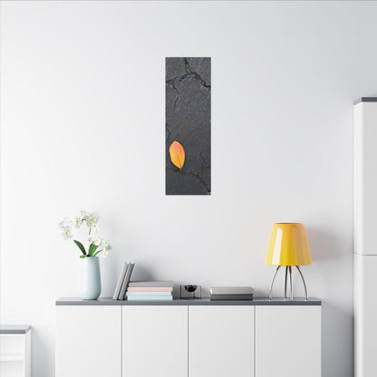 Orange Leaf Against Black Concrete Minimalistic Canvas Print – Contemporary Nature Photography Wall Art