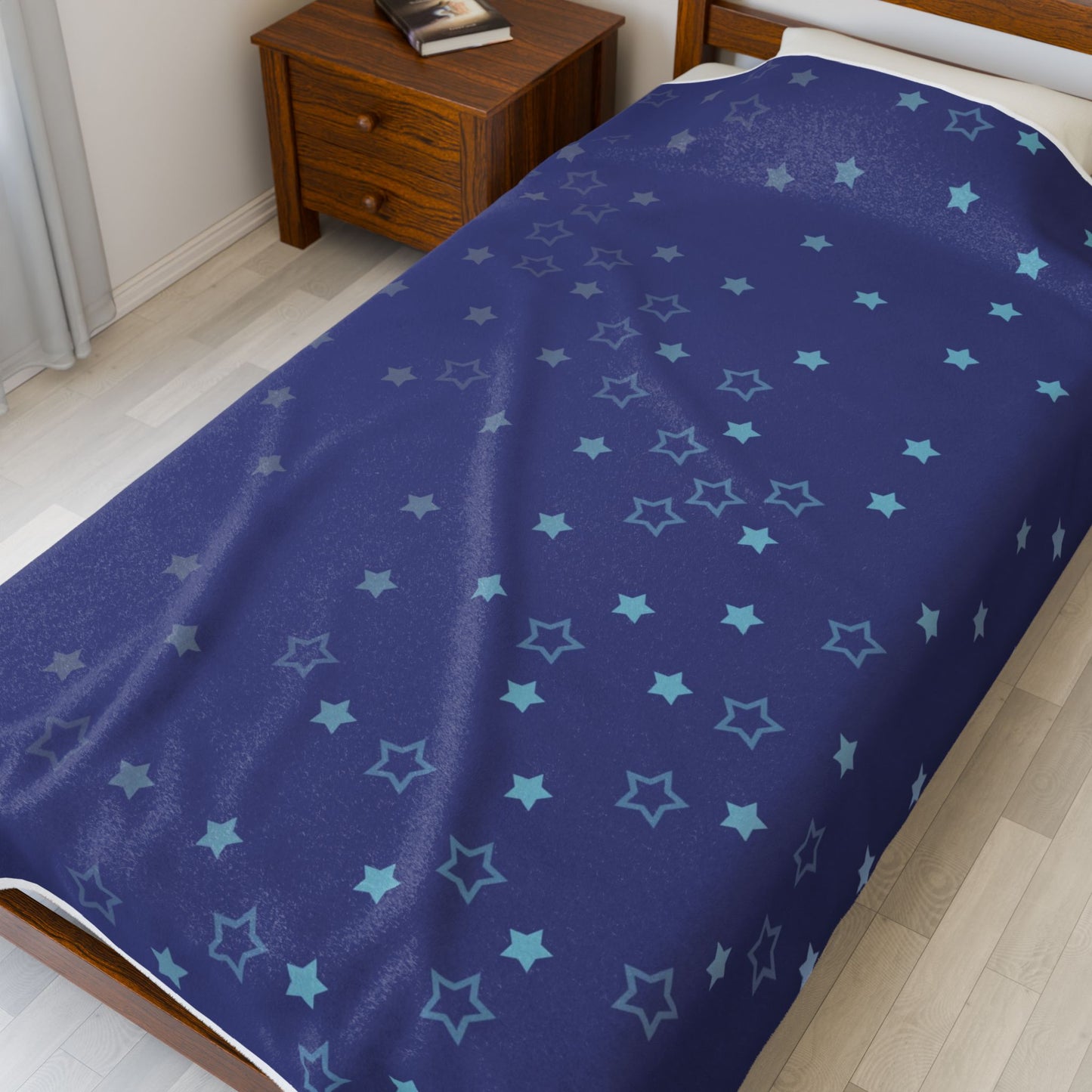 Blue Starfall Velveteen Plush Blanket – Blue Star Throw, Celestial Night Sky Fleece Blanket, Galaxy-Inspired Cozy Decor
