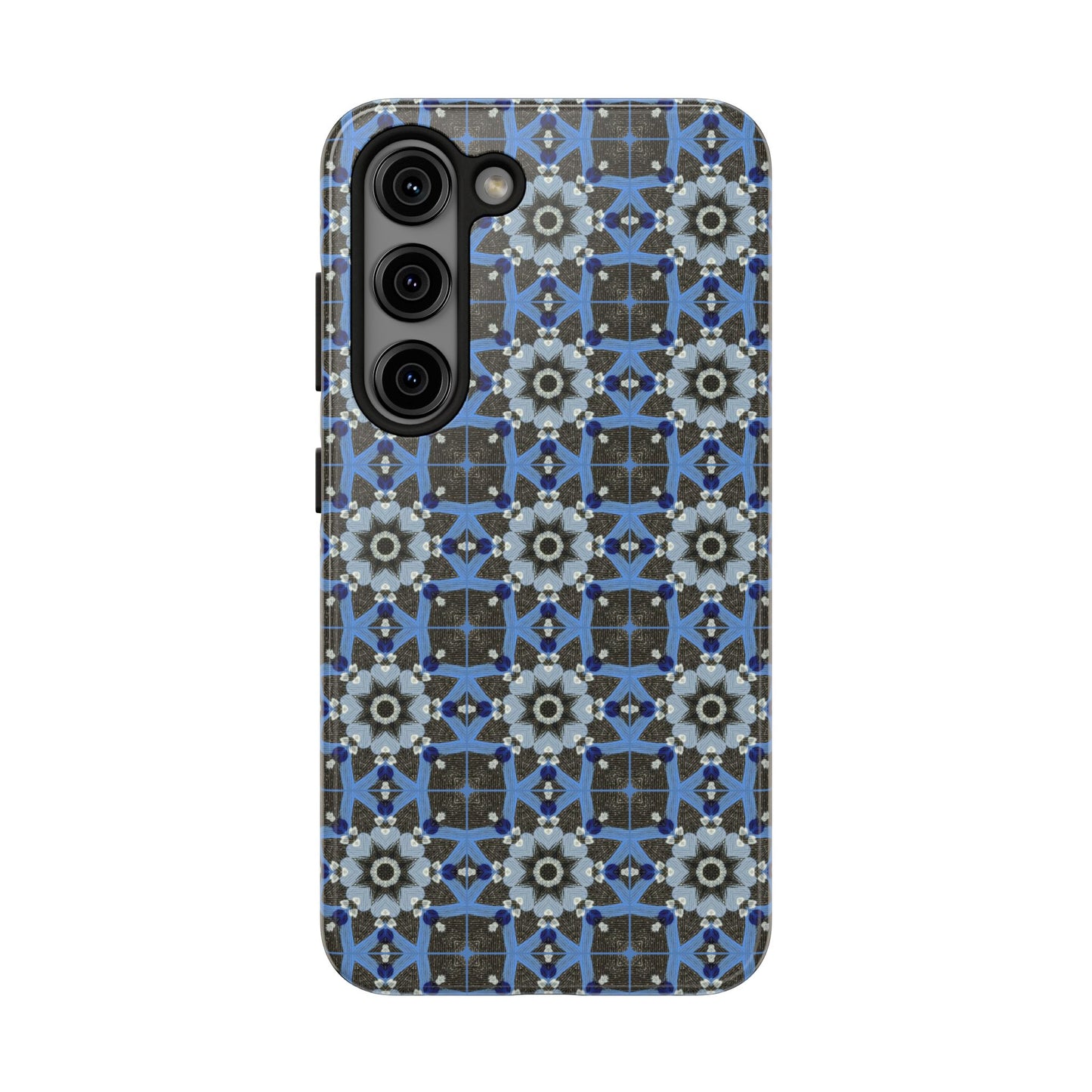 Blue Quilt Pattern Phone Case – Geometric Floral Protective Cover for iPhone & Android Models