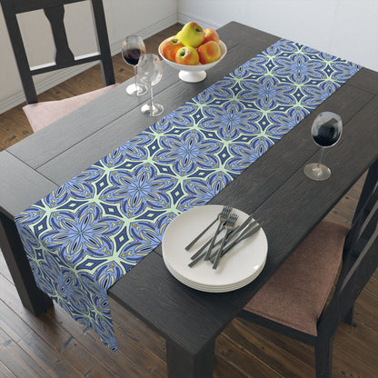 Pale Cornflower Blue and Yellow Table Runner – Elegant Floral Dining Decor for Modern and Traditional Settings