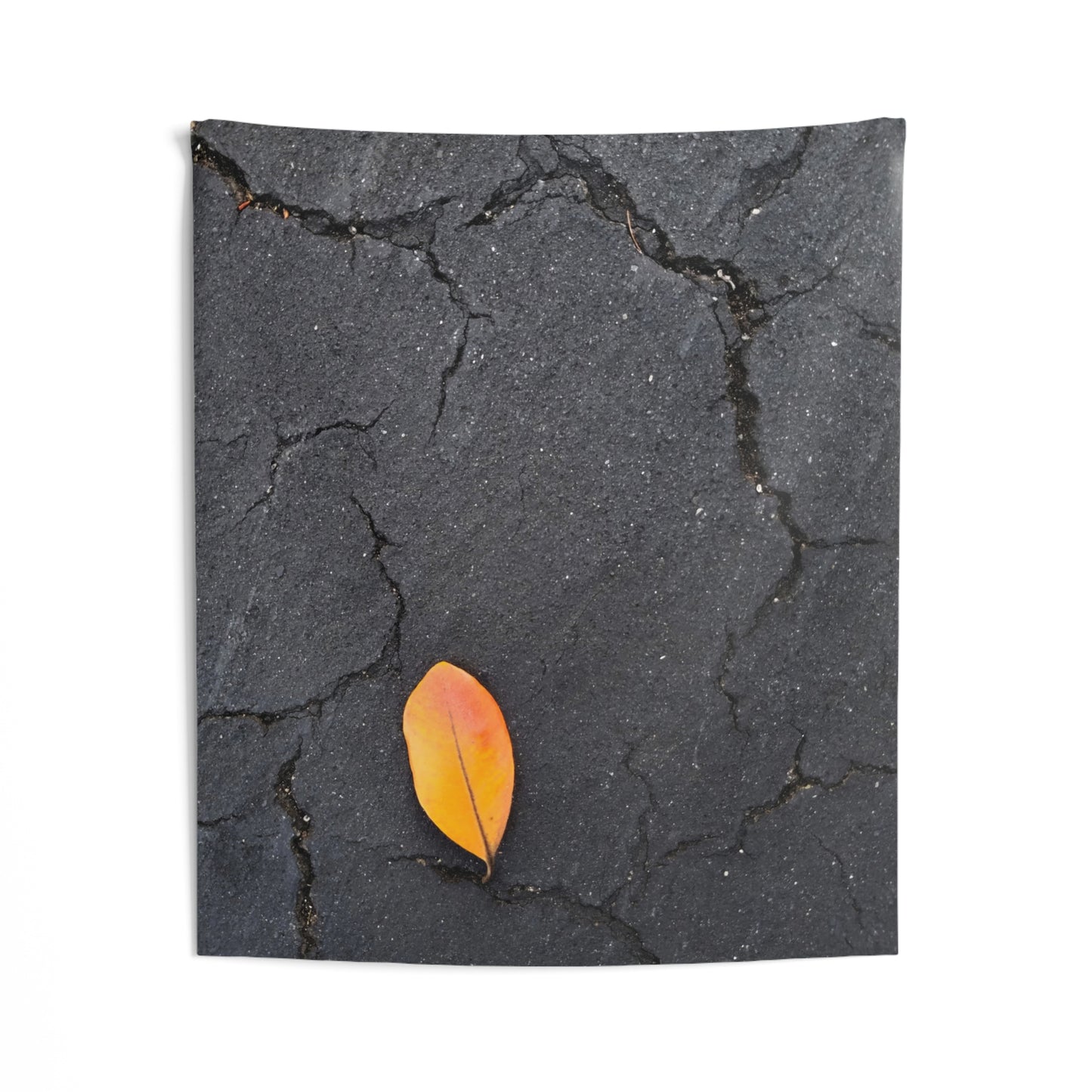 Orange Leaf Against Black Concrete Wall Tapestry – Modern Nature Photography Fabric Wall Hanging