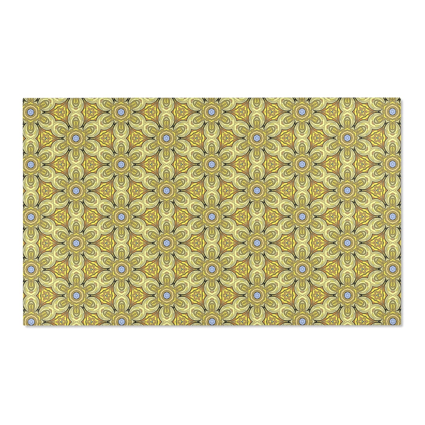Retro Yellow Flowers Area Rug – Colorful Geometric Floral Rug for Modern Home Decor