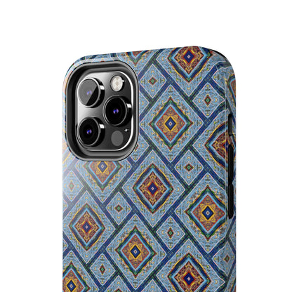 Blue Fusion Tiling Tough Case – Blue Geometric Phone Case, Modern Diamond Pattern Cover, Abstract Tile Design
