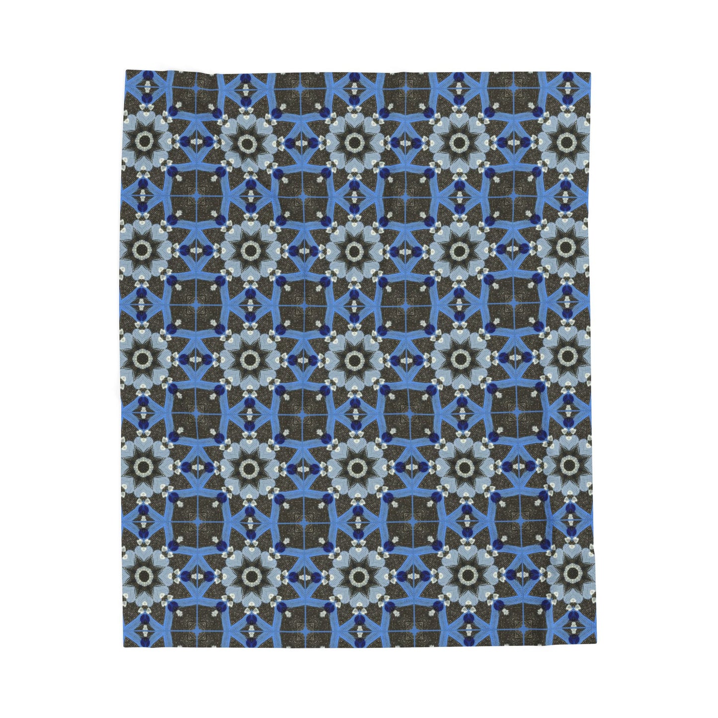 Blue Quilt Pattern Velveteen Plush Blanket – Soft Geometric Throw Blanket for Home Decor