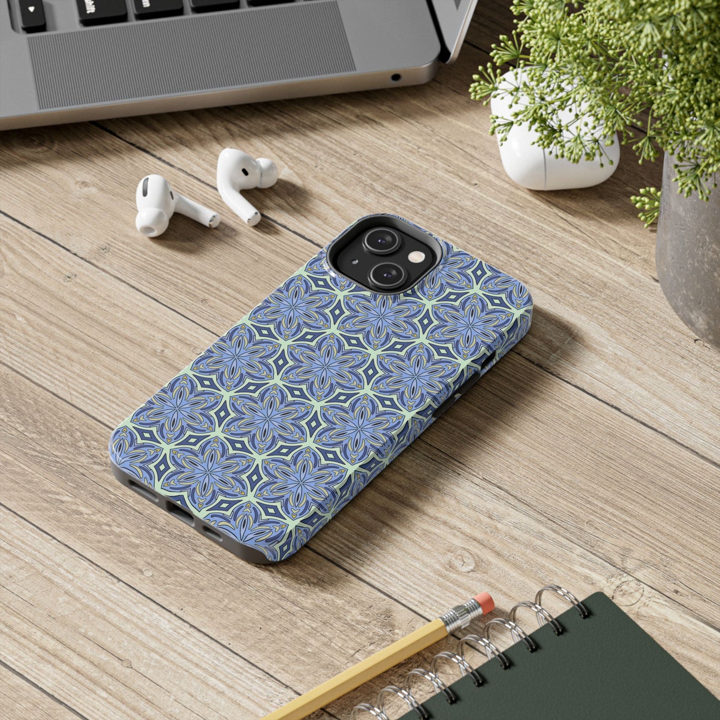 Pale Cornflower Blue and Yellow Phone Case – Geometric Floral Protective Cover for iPhone & Android Models