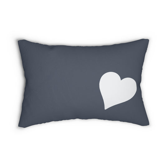 Minimalist Heart Lumbar Pillow – Gray and White Romantic Accent Cushion for Modern or Couples' Bedroom Decor