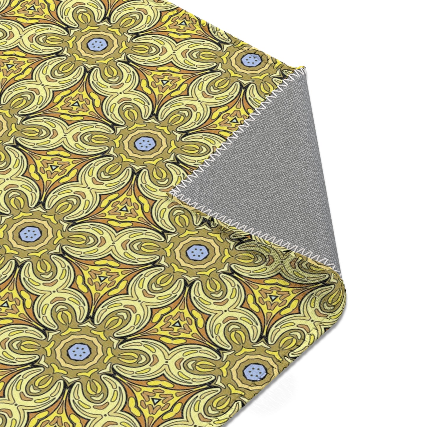Retro Yellow Flowers Area Rug – Colorful Geometric Floral Rug for Modern Home Decor