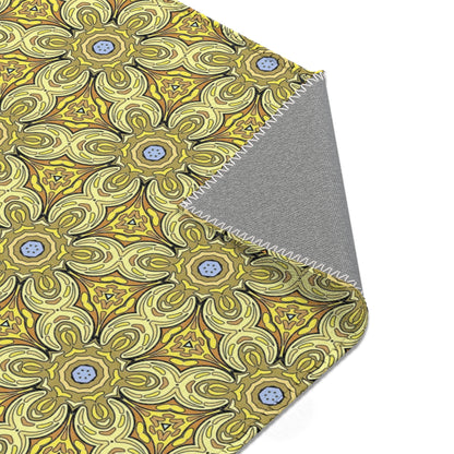 Retro Yellow Flowers Area Rug – Colorful Geometric Floral Rug for Modern Home Decor