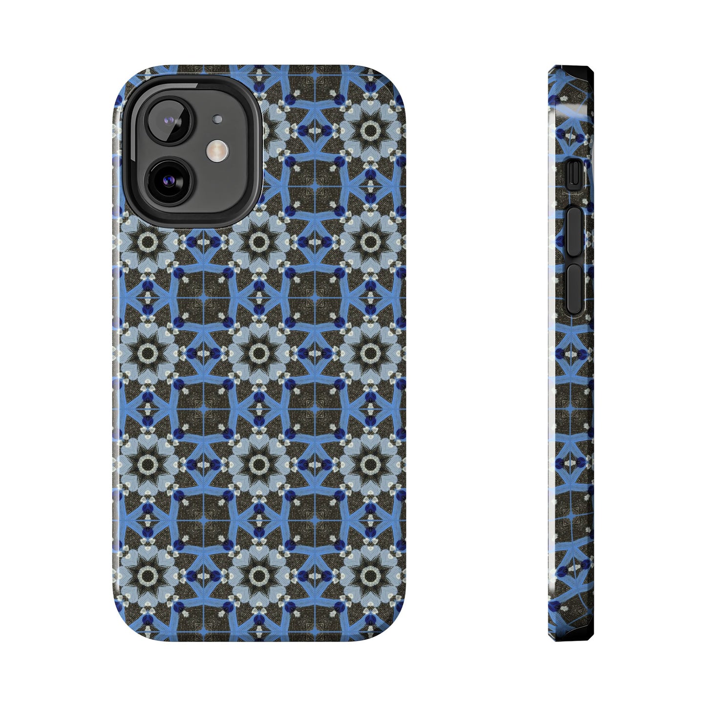Blue Quilt Pattern Phone Case – Geometric Floral Protective Cover for iPhone & Android Models
