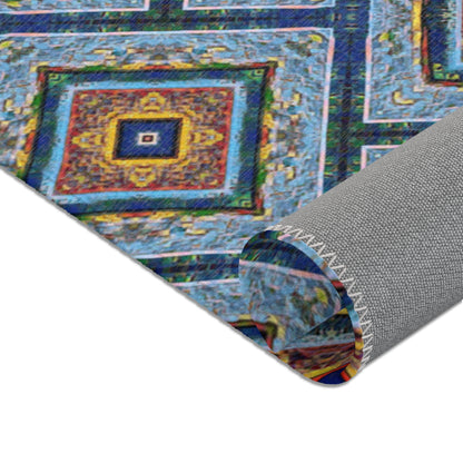 Blue Fusion Tiling Area Rug – Blue Geometric Home Decor, Modern Tile Pattern, Diamond Design Accent Rug
