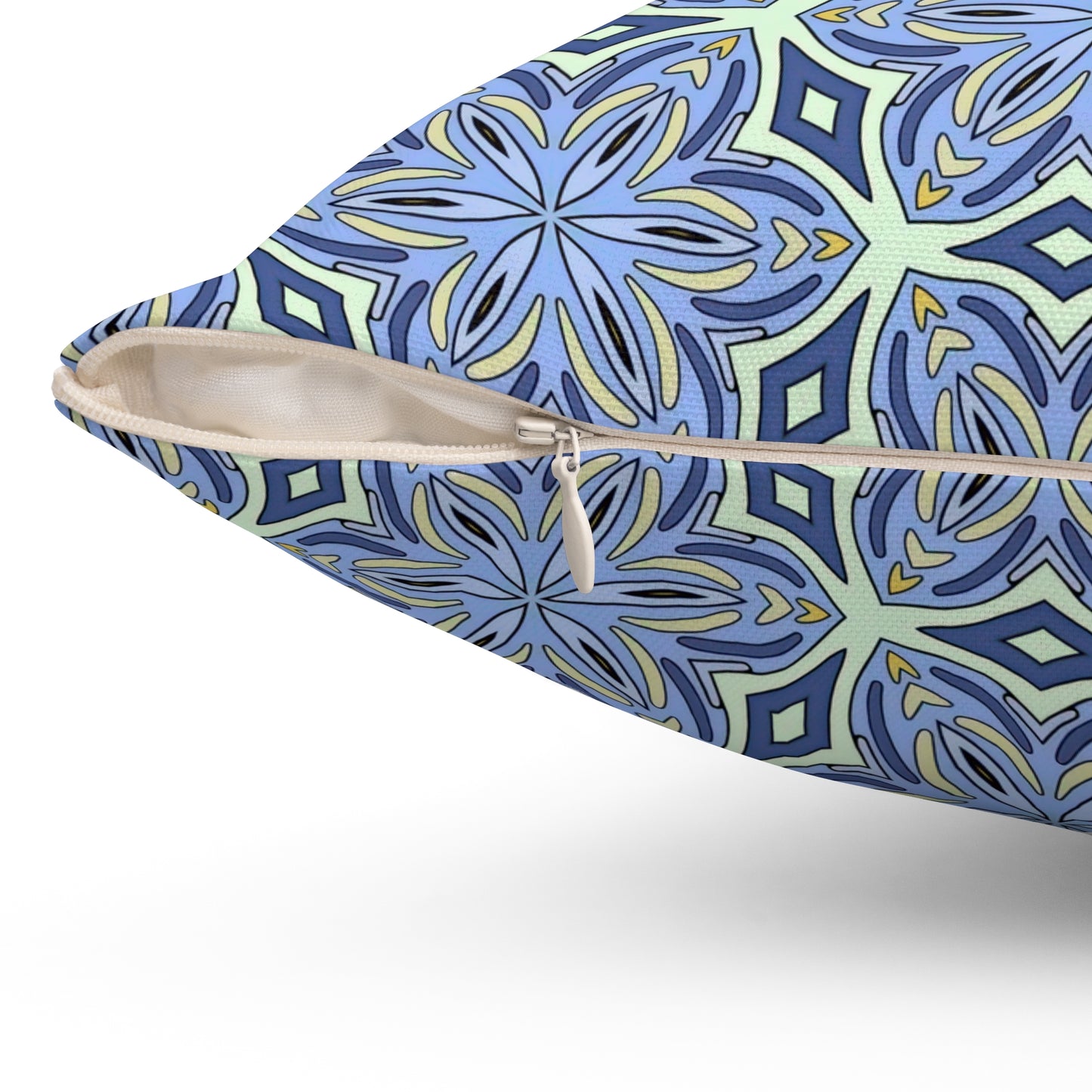 Pale Cornflower Blue and Yellow Decorative Square Pillow – Geometric Floral Throw Pillow