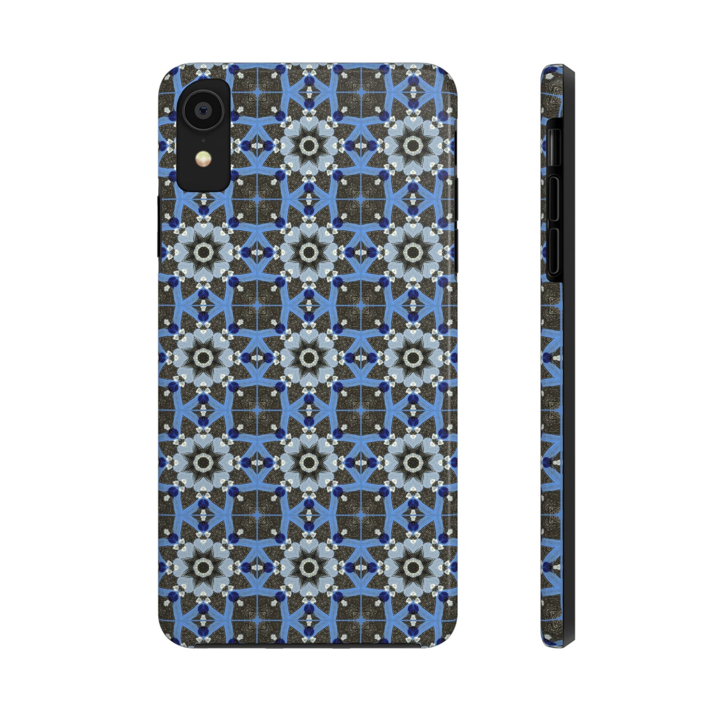 Blue Quilt Pattern Phone Case – Geometric Floral Protective Cover for iPhone & Android Models