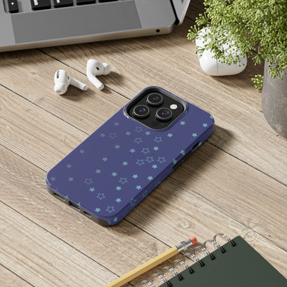 Blue Starfall Tough Phone Case – Celestial Blue Star Cover, Galaxy-Inspired Night Sky iPhone Accessory