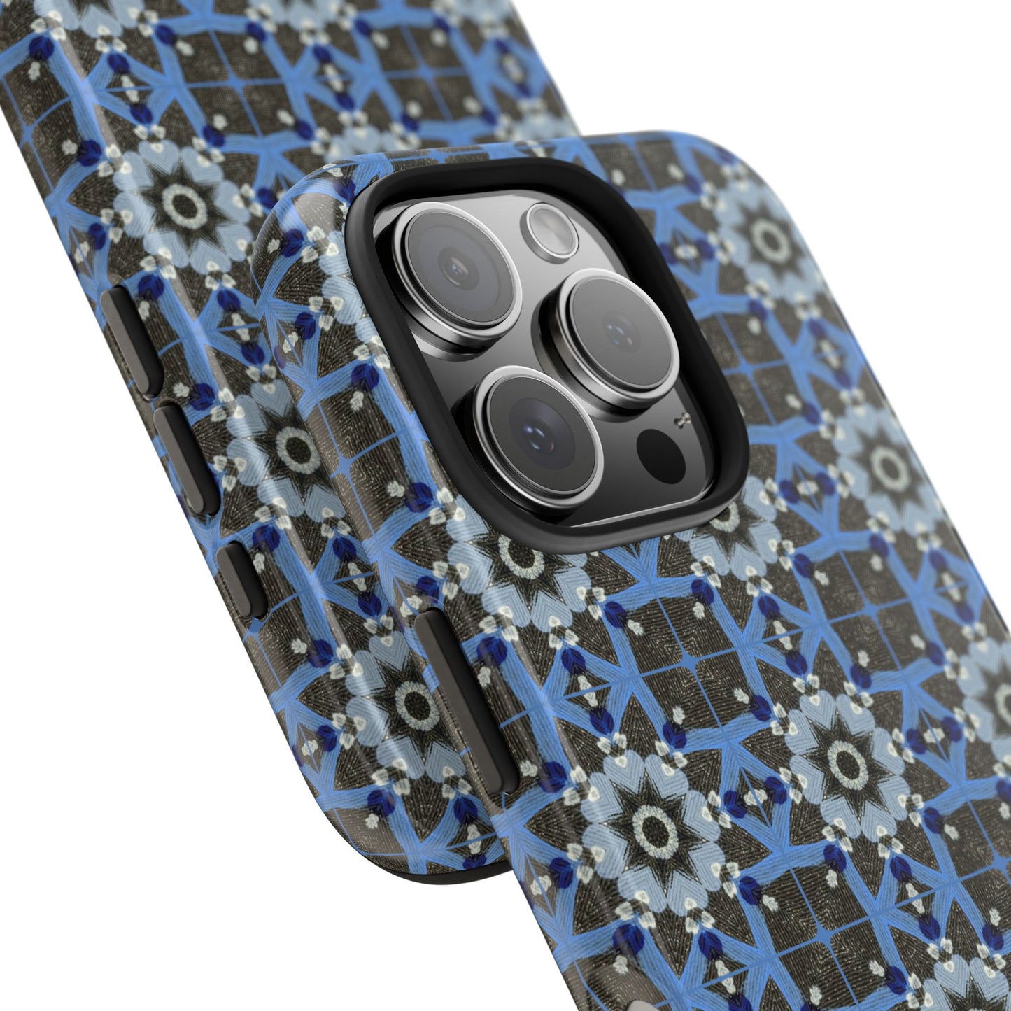 Blue Quilt Pattern Phone Case – Geometric Floral Protective Cover for iPhone & Android Models