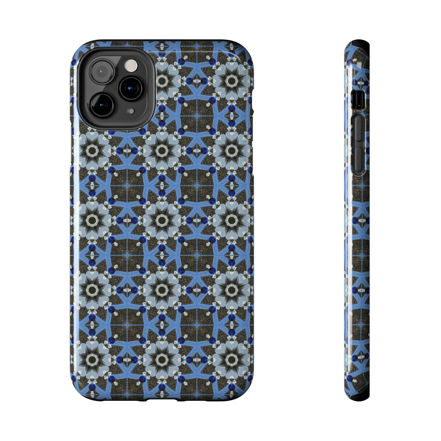 Blue Quilt Pattern Phone Case – Geometric Floral Protective Cover for iPhone & Android Models