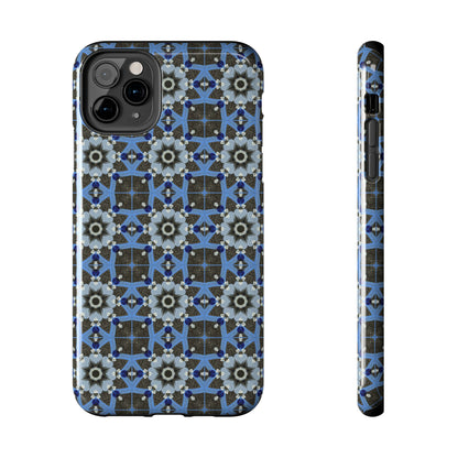 Blue Quilt Pattern Phone Case – Geometric Floral Protective Cover for iPhone & Android Models